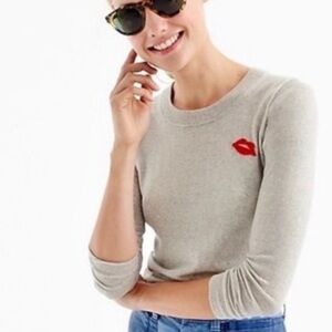 J. Crew Gray Wool Tippi Grey Embroidered Lip Sweater Size Small